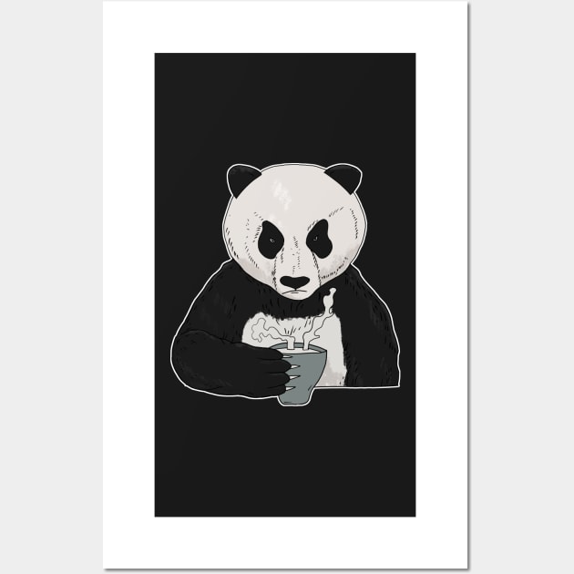 Grumpy Panda Bear with Coffee Morning Grouch Wall Art by Mesyo